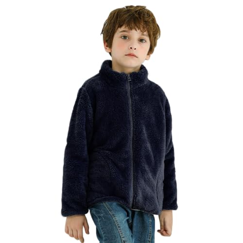Girls Fleece Jacket Kids Winter Zip Up Sherpa Plush Coat Navy | Boys Cozy Lightweight,Stand Collar,Long Sleeve,Jackets with Pockets,Comfort Warm Outdoor Clothes for Cold Weather 11-12 Years - image 2