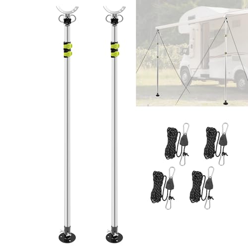 Awning Stabiliz'r Pole Kit - 2 Pack RV Awning Tie Down Kit Pole with 4 Wind Ropes & Accessories, Heavy Duty RV Awning Support Poles Adjustable Length 43