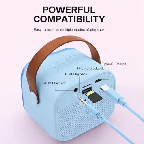 Image of One94Store Portable Bluetooth Speaker 10W with Wireless Karaoke Mic, Bluetooth 5.1, 8H Playtime, 5 Voice Change Effects, RGB LED Lights, TF Card Support, Type-C Charging, Mini Wireless Speaker - Blue