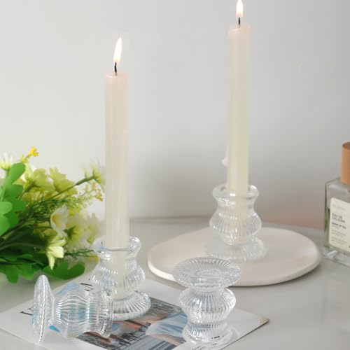 12er Set Glas Kerzenhalter - Für Stabkerzen & Teelichter