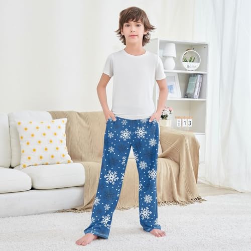 Boys' Pants Christmas Snowflake Blue Pattern Long Bottoms Jogger Pants Elastic Waist Trousers with Pockets S-XL3