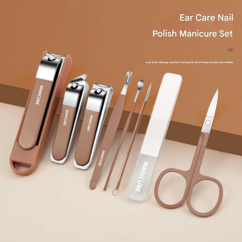 Image of DAINTY DEN 8 IN 1 Stainless Steel Professional Manicure Set Nail Cutter For Women Nail Scissors Luxury Grooming Kit Manicure Pedicure Kit For Women(8 IN 1)