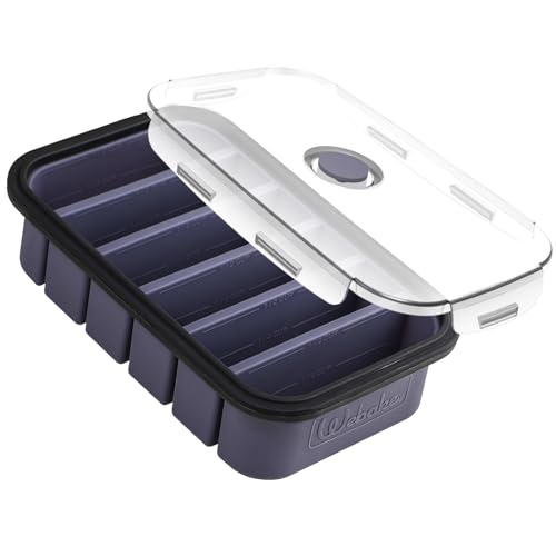 Webake Recipiente para congelar sopa, recipiente para congelar con tapa, 1 unidad, 6 agujeros, recipiente para alimentos, molde para sopa, cubo de hielo, caldo, salsa o mantequilla