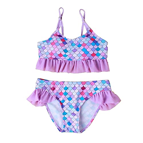 Image of Girls Swimsuit Two Piece 6-16 Years Floral Swimwear Ruffle Bathing Suit Mermaid Tankini