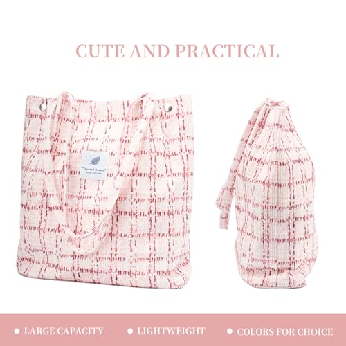 Image of TOPASION Cute Corduroy Tote Bag Canvas Shoulder Handbags for Women Travel Shopping