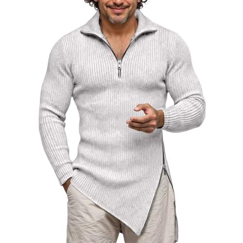 Gefomuofe Jersey de cuello alto para hombre, con cremallera, de punto, cuello de tortuga, jersey informal, suéter de trabajo, cálido, manga larga, para el tiempo libre, caqui, XL