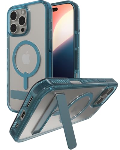 Image of ZAGG Santa Cruz Snap with Kickstand Case for iPhone 16 Pro Max - MagSafe Compatible, 13ft Military-Grade Drop Protection, Reinforced with Graphene, Clear Case with Vibrant Color Accents, Retro Blue