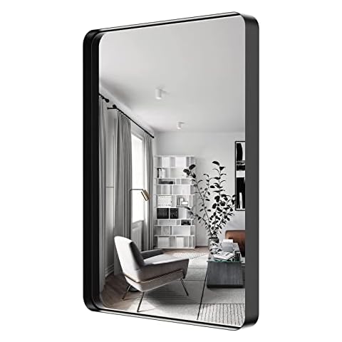 Bathroom Mirrors for Wall,28 x 40 Inch Rectangluar Black Modern Mirror,Metal Vanity Mirror Decorative Wall Mirrors for Living Room, Bedroom,Restroom Cover