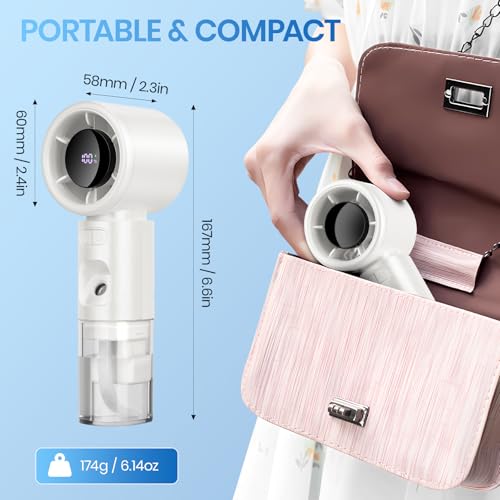 Portable Handheld Misting Fan, 2 in1 Rechargeable Mini Turbo Fans, 5 Speed Adjustable Cooling Hand Fan, Personal Mister Fans with LED Digital Display for Beach, Travel, Outdoor, Office