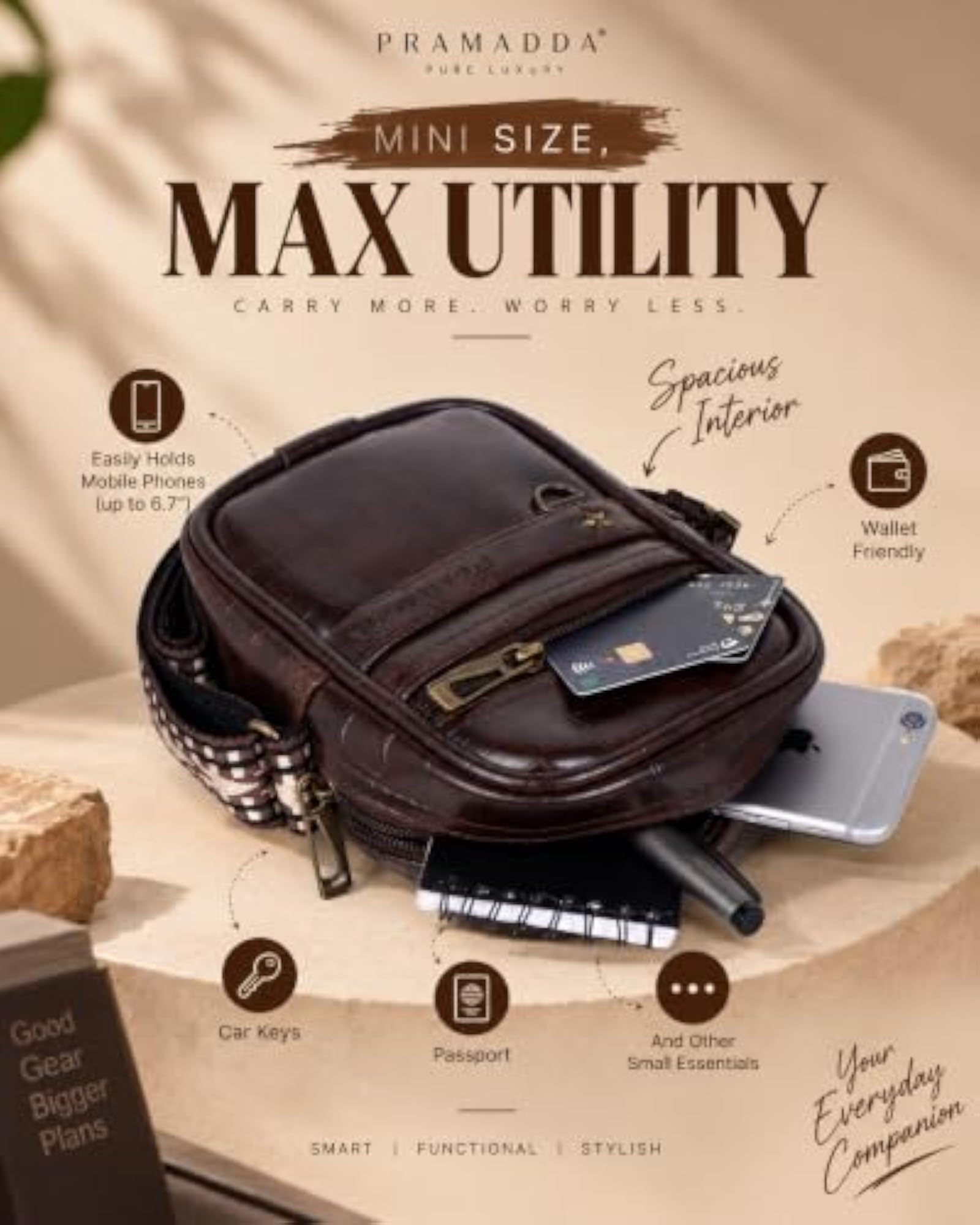 Gloss Leather Small Sling Bag for Men, Stylish Crossbody Gift