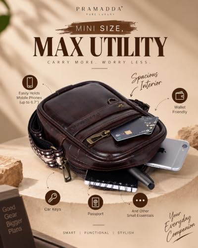 Image of Pramadda Pure Luxury Gloss Leather Small Sling Bag for Men | Chest Slinger bag | Crossbody Bag| Side Bag Men | Mini Leather Slings | Corporate Gift Item | Passport Sling.