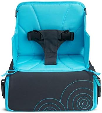 Brica by Munchkin Travel Booster Seat With Underseat Storage And Strap To Convert Into Handy Portable Carry Bag For Dining On-The-Go, Wipe Clean, For Children Up To 15 kg/33.1 lbs, Blue/Grey