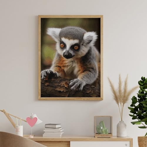 Peinture diamant pour adultes motif singe lémurien kit broderie strass rond complète