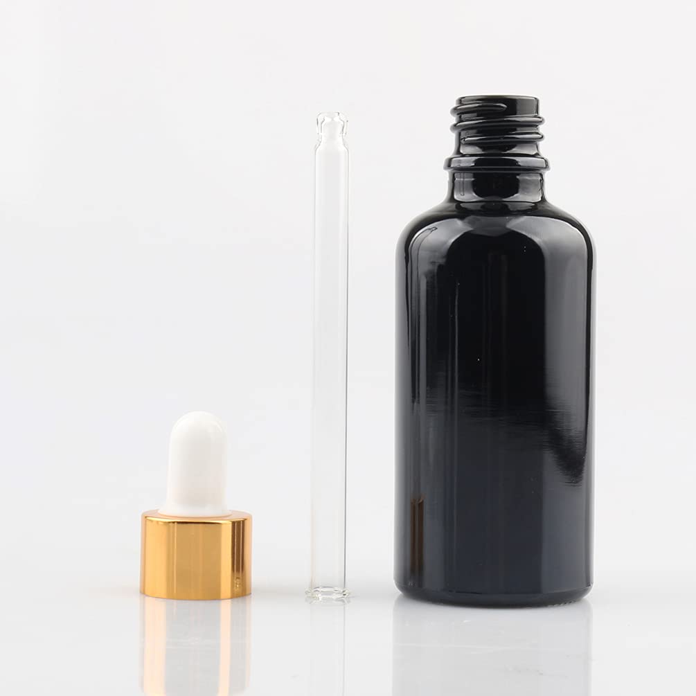12 Pezzi 50 ml Bottiglie Contagocce in Vetro Nero con Pipetta Tappo a Vite Oro per Oli Essenziali, Contenitori di Aromaterapia, Cosmetici