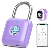 Fingerprint Padlock eLinkSmart Gym Locker Lock for Girls Women with Phone App iOS Watch Metal Keyless Combination Locks for School Sports Locker Toolbox Hasp Storage Purple