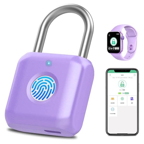Fingerprint Padlock eLinkSmart Gym Locker Lock for Girls Women with Phone App iOS Watch Metal Keyless Combination Locks for School Sports Locker Toolbox Hasp Storage Purple