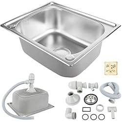 Fregadero Plastico Jardin Fregadero Reversible con colador de residuos, 1 Cubeta, Escurridor, Acabado Pulido de Acero Inoxidable, 50*40*20cm