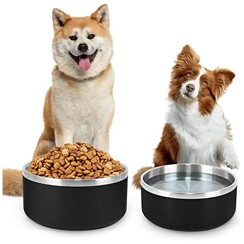 LIHONG Stainless Steel Large Dog Metal Bowls,Set of 2,(40oz & 64oz,Large & Medium Size,Black) Cover