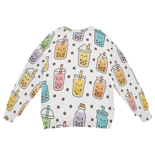 JUNZAN Cute Bubble Tea White Little Kids Sweatshirts Hoodies Crewneck Sweatshirts for Boys Sports 4T2