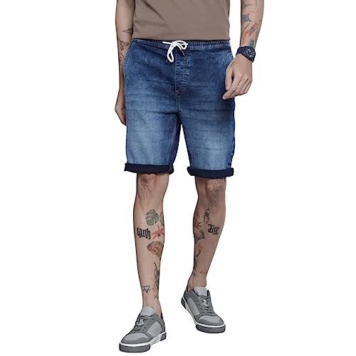 The Indian Garage Co Men Regular Fit Solid Mid-Rise Denim Shorts