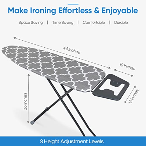 TIDY ZEBRA Compact Ironing Board Full Size European Made – ULTRA THICK PADDED FOAM AVOIDS MOLD - Organic 100% Cotton Ironing Boards Covers - Sturdy Lightweight Iron table, Bonus Iron Board Cover 14x53