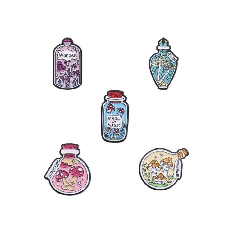 Set de Pines Decorativos de Botellas con Hongos - Diseño Mágico y Creativo