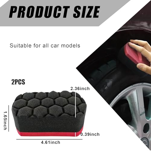 image for Gasedin 2 PCS Tire Waxing Applicator Pad, Easy Grip Hex Logic Tire Shi