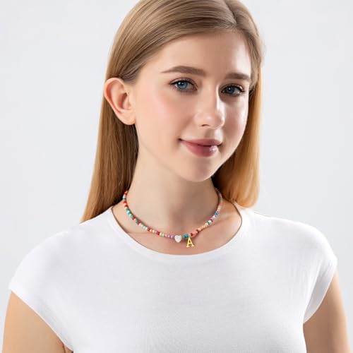 Initial Necklaces for Women,Colorful Beaded Choker Necklaces for Women Gifts Bohemian Letter Choker Necklace Jewelry for Women Birthday Gifts2