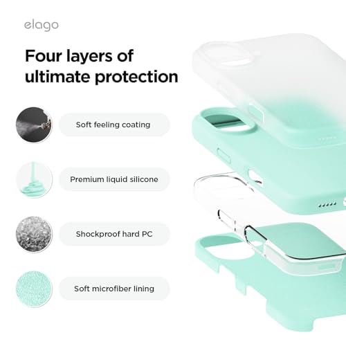 Image of elago Compatible with iPhone 16 Case, Premium Liquid Silicone Case, Full Body Protective Cover, Shockproof, Slim Phone Case, Anti-Scratch Soft Microfiber Lining, 6.1 inch (Aqua Sky)