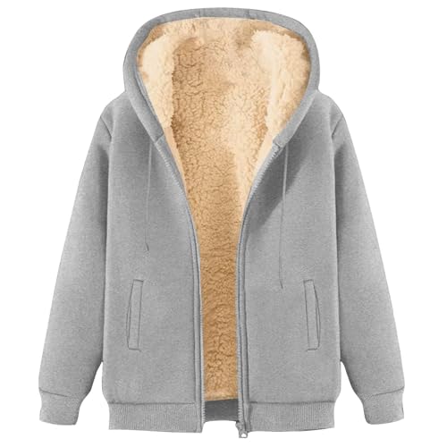 Genérico Sudaderas Mujer con Capucha y Cremallera, Jersey Forro Polar Invierno Termica Hoodie de Manga Larga con Bolsillos Oversize Chaqueta Entretiempo de Borrego Ropa Trekking Gris Claro XL