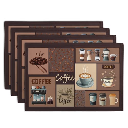 Wnoesat Coffee Theme Placemats Set of 4 Farmhouse Style Brown ...