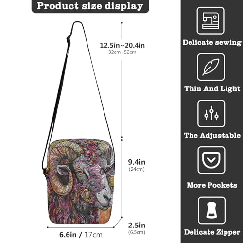 messenger bag for women crossbody Small Crossbody Bag Women Shoulder Handbag For Travel Adjustable Strap for Shopping Shopping- Color Sheep Art Printing3