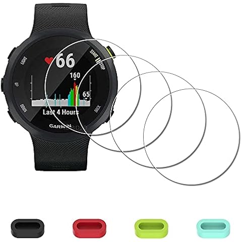 iDaPro [4 Pack] Screen Protector for Garmin Forerunner 55 45 45S Smartwatch + Silicone Anti-dust Plugs Tempered Glass Anti-Scratch Bubble-Free Cover