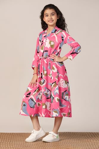 Image of Fashion Dream Girls Calf Length Abstract Printed Dress|Western Midi Dresses|Long Frock for Kids