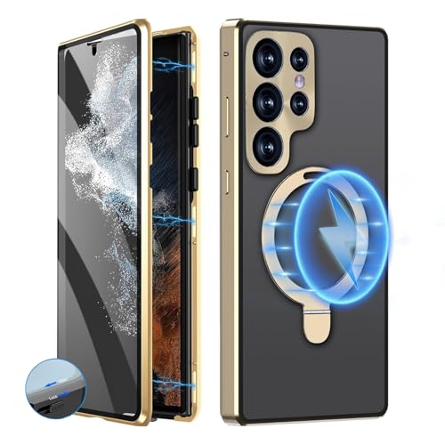 Coque Samsung S24 Ultra intégrale en métal or magnétique avec verre