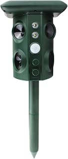 Aibecy Solar ultrassônico repelente de pragas de animais Externo Quatro alto-falantes mecânicos Freqüência de ondas assustadoras LED PIR Detecção de suporte de movimento Cobra-rato Cachorro Racoon Fa