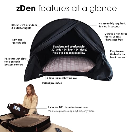 Image of Sleep in Total Darkness, Even in a Bright Room, Create a Private Space, zDen Patented Light-Blocking Sleep Den, Non-Toxic Blackout Canopy for Naps, Travel, Dorms, Night Shift, Migraine Relief