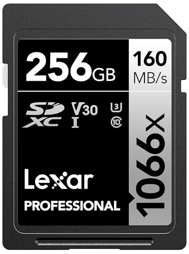 Lexar 256GB Professional 1066x SD Card, UHS-I, C10, U3, V30, Full HD, 4K, Up To 160MB/s Read SDXC Memory Card, for DSLR & Mirrorless Cameras (LSD1066256G-BNNNU)