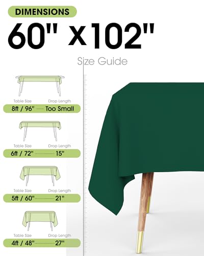 Image of Pureegg Rectangle Table Cloth 60 inch x 102 inch - Durable Polyester Tablecloth Offers Reusable & Washable Protection, Ideal for Outdoor Party, Picnic, Wedding, Banquet and Birthday, 2 Pack, Hunter Green