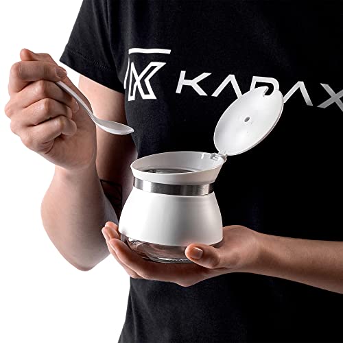 KADAX Zuccheriera con cucchiaio, 270 ml, in vetro verniciato a polvere, 9 x 9 cm, in 2 colori, portaspezie con coperchio per tè, zucchero (bianco) - immagine 5