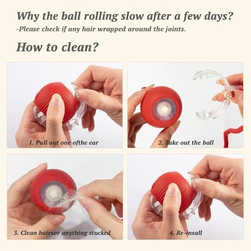 Interactive Cat Toy for Indoor Cats Fast Rolling on Carpet, Speedy Tail 2.0 Cat Toy, Three Working Modes 360° Smart Automatic Rolling Cat Ball Toys for Bored Indoor Cats and Dogs - Red - 4