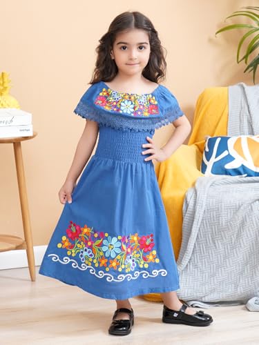 Image of Mexican Dress for Girls Traditional Vestidos Mexicanos Cinco de Mayo Embroidered Dresser Toddler Kids