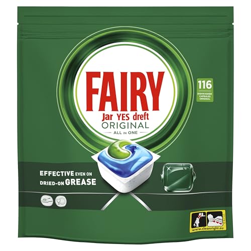 Fairy Original Todo En Uno Pastillas Lavavajillas, 232 Capsulas, Elimina Grasa Reseca, Detergente Lavavajillas con Aroma a Limpio y Fresco