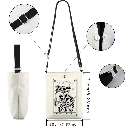 WCGXKO The Photographer Tarot Card Crossbody Bag Photographer Skull Tarot Gift Witchy Tarot Card Gift Skeleton Camera Gift2