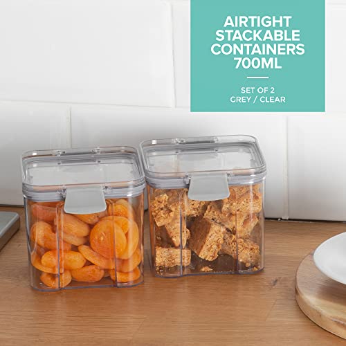 LIVIVO 2pc Stacking Airtight Food Storage Containers Set Space-Saving Tubs for Organising Cereals, Pasta, Rice Lunch Snack Box Kitchen BPA Free Kitchen Organiser (700ml) - Image 3