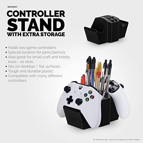 Image of Game Controller Holder & Desktop Pen Organizer Stand With Ten Slots for Pens, Pencils, Stationery, Craft Tools & More - Universal Design for PS5 XBOX SERIES X ONE PS4 SWITCH PC Gamepads - D05 - Black