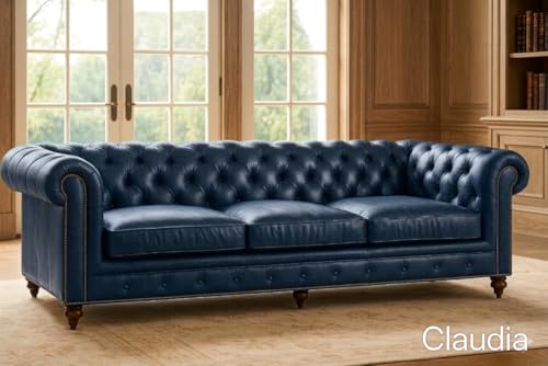 Image of Modern Classic Design Leatherette Luxury Chester Sofa Set with Button Tufted, 3+2+1=6 Seater Sofa for Living Room Home, Office and Lobby (Blue, 3+2+1=6 Seater Sofa)