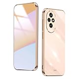 WBWONE Silikon Hülle für Huawei Honor 200 Hülle, Handyhülle Golden Galvanisierrahmen Dünne Weiche TPU Soft Stoßfest Schutzhülle Cover Bumper - Rosa
