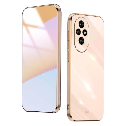 WBWONE Silikon Hülle für Huawei Honor 200 Hülle, Handyhülle Golden Galvanisierrahmen Dünne Weiche TPU Soft Stoßfest Schutzhülle Cover Bumper - Rosa