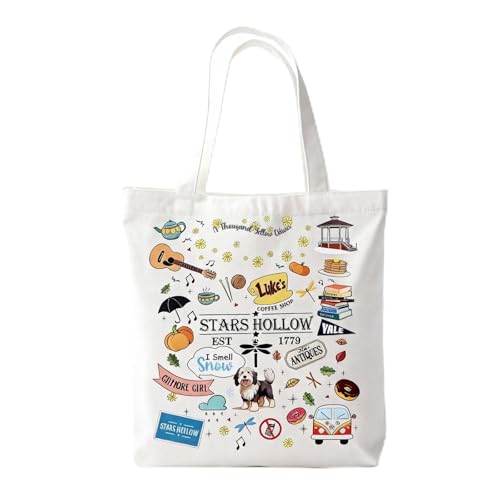 SLIAXINT Büchertasche Gilmore Girls Merch Lesen Zubehör Buch Zubehör Robuste Leinwand Tragetasche 40x35cm Verstärkte Nähte Stoffbeutel Bedruckt Einkaufstasche für Bibliothek Alltag Reise Geschenkidee